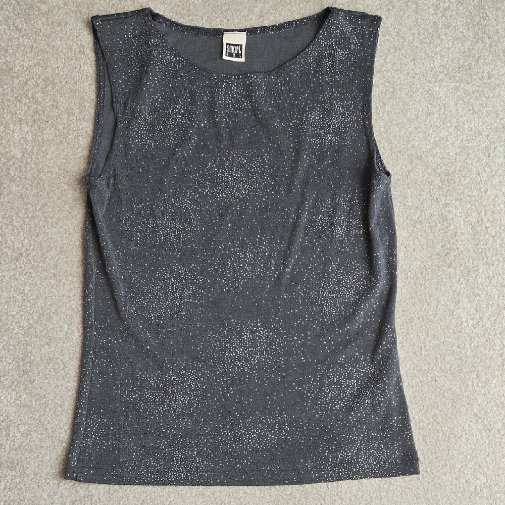 90s Vintage Grey Metallic Sparkle Top Smart Set - M